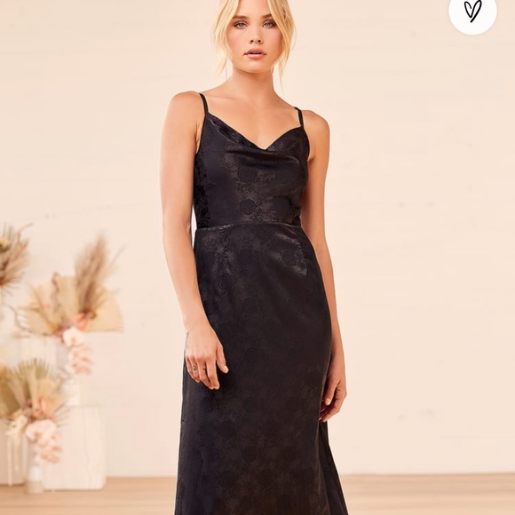 LULUS GOWN Black Satin Cowl Neck Maxi Gown - Picture 3 of 8